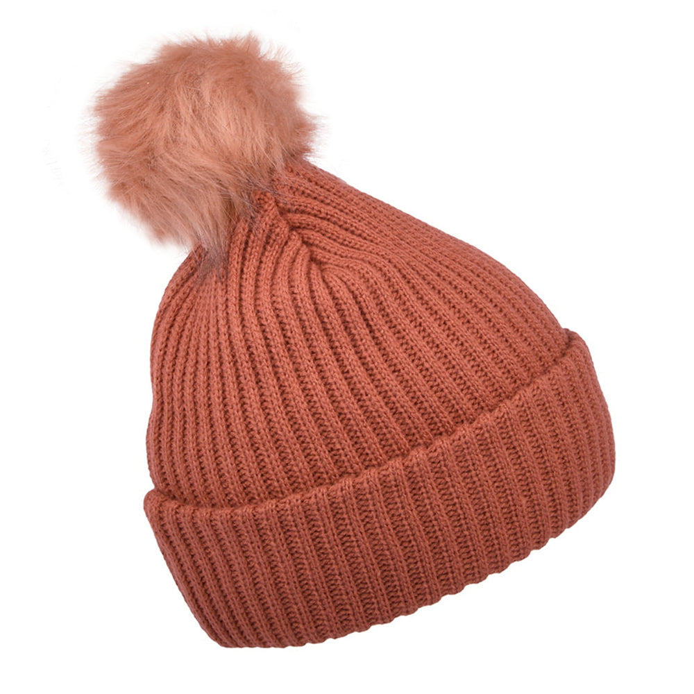 Gorro con pompón Alison de piel sintética de Brixton - Albaricoque