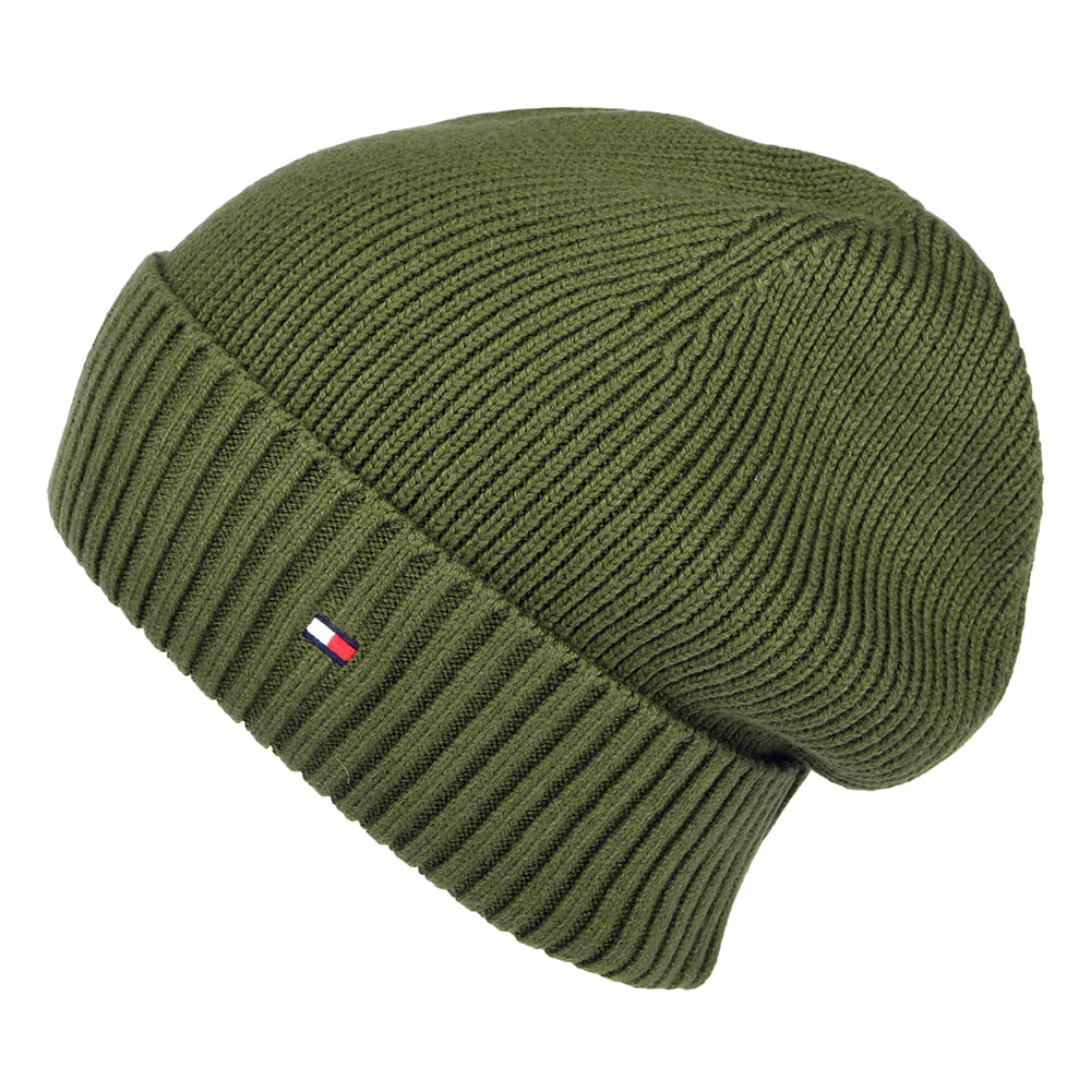 Gorro Beanie Essential Flag de algodón y cachemira de Tommy Hilfiger - Verde Militar