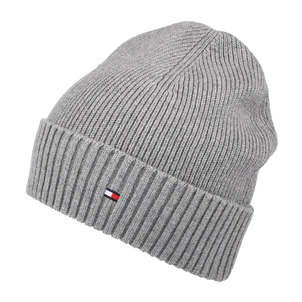 Gorro Beanie Essential Flag de algodón y cachemira de Tommy Hilfiger - Gris Jaspeado
