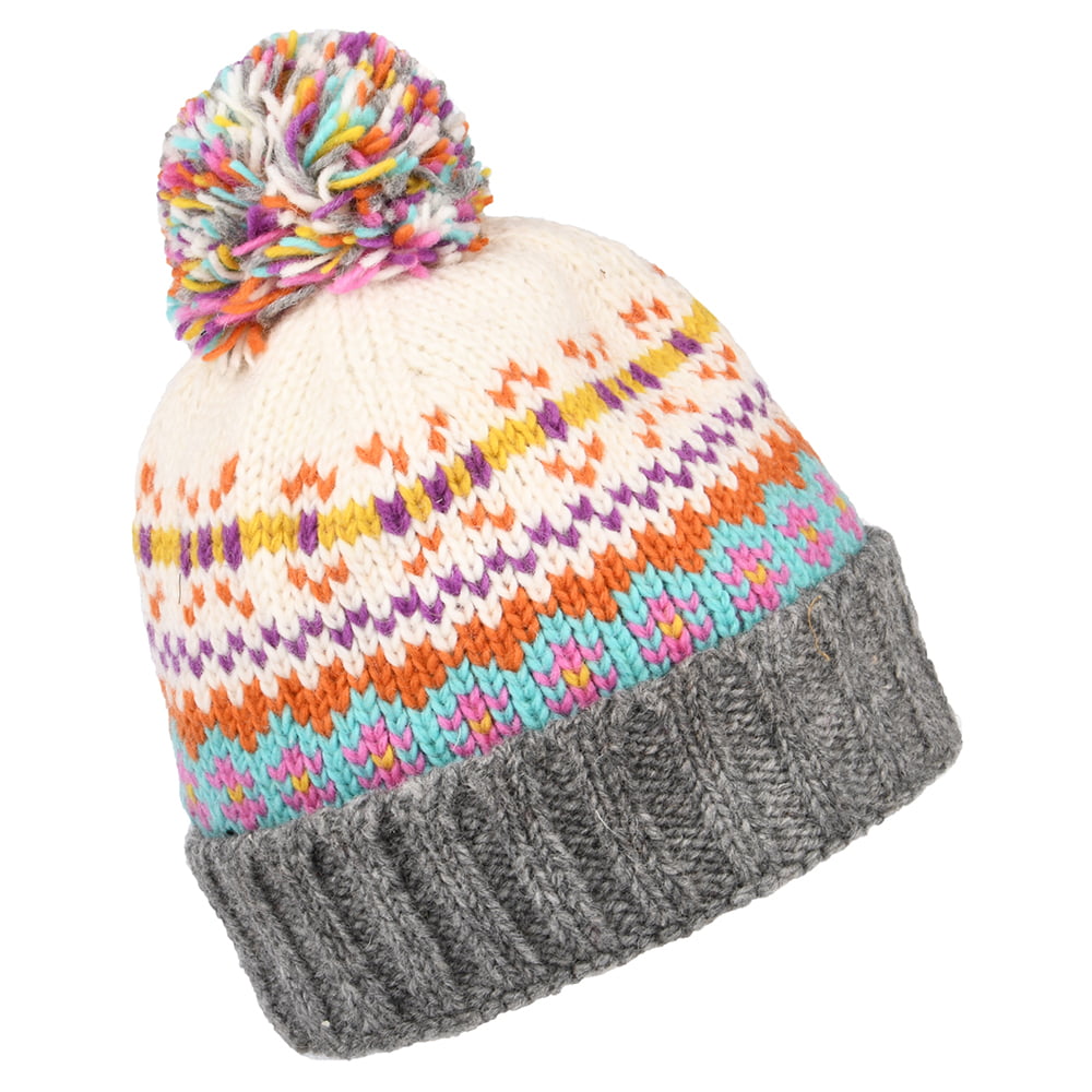 Gorro con pompón Mosaic Patrón temático de Kusan - Crema-Gris