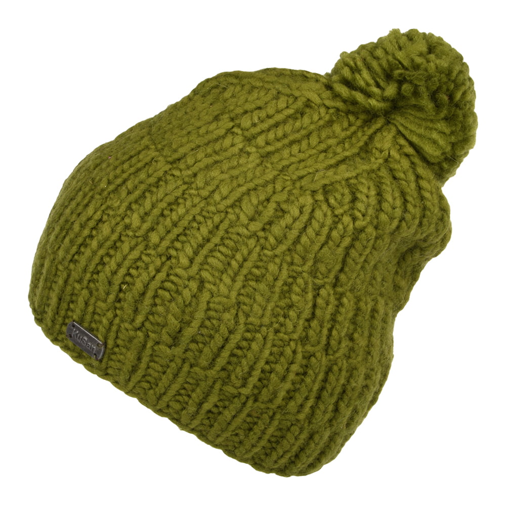 Gorro con pompón Moss Yarn punto cable acanalado de Kusan - Kaki