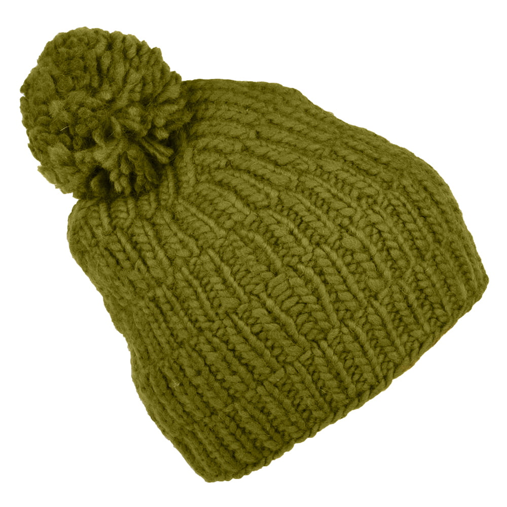 Gorro con pompón Moss Yarn punto cable acanalado de Kusan - Kaki