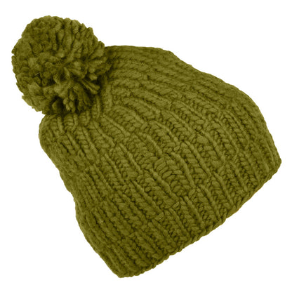Gorro con pompón Moss Yarn punto cable acanalado de Kusan - Kaki