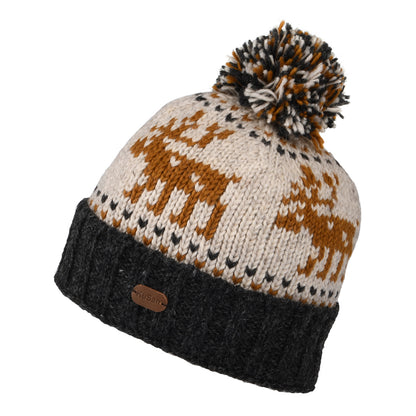Gorro con pompón Reindeer con vuelta de Kusan - Caramelo-Crema