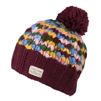 Gorro con pompón de Tejijdo grueso de Kusan - Vino-Multi