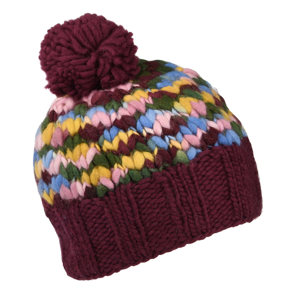 Gorro con pompón de Tejijdo grueso de Kusan - Vino-Multi