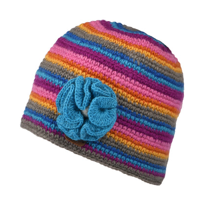 Gorro Beanie Crochet Flor de Kusan - Gris-Azul-Rosa