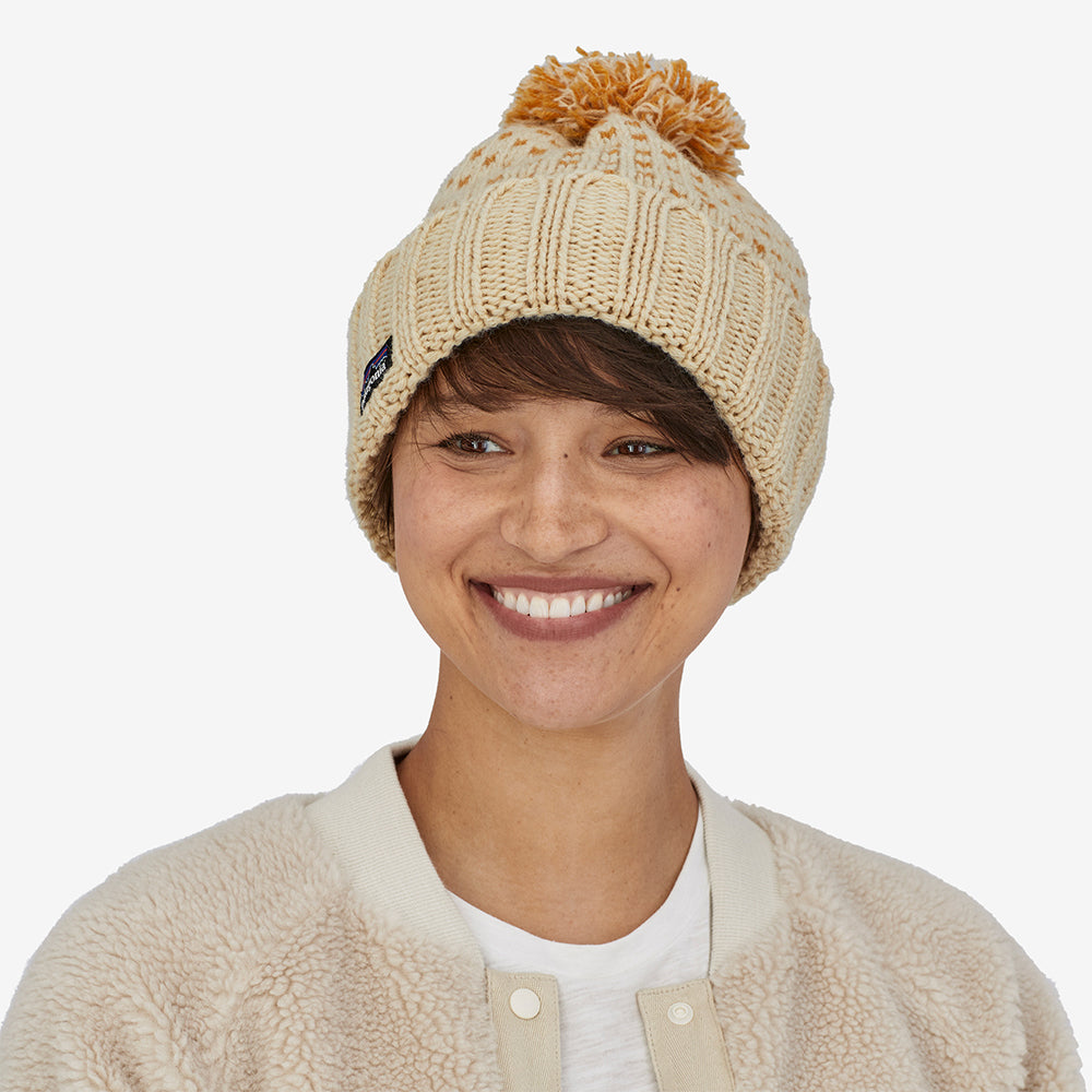 Gorro con pompón mujeres Snowbelle de lana reciclada de Patagonia - Natural