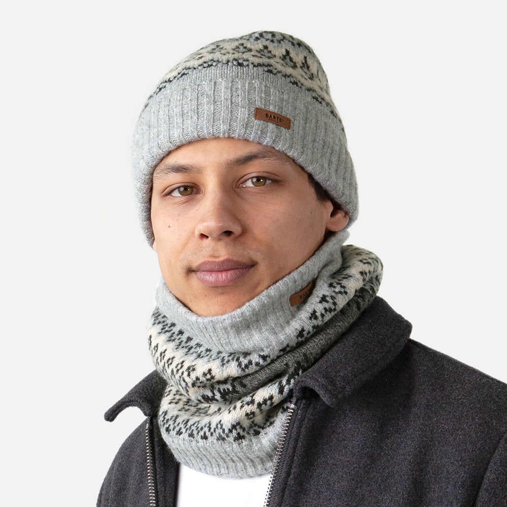 Gorro Beanie Gregoris con vuelta Fair Isle de Barts - Gris Jaspeado