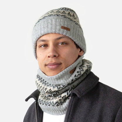 Gorro Beanie Gregoris con vuelta Fair Isle de Barts - Gris Jaspeado
