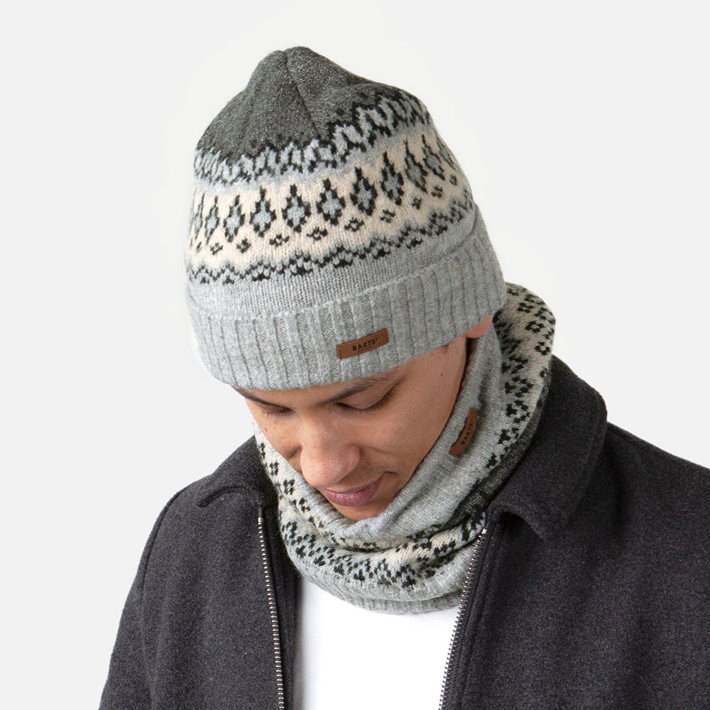 Gorro Beanie Gregoris con vuelta Fair Isle de Barts - Gris Jaspeado