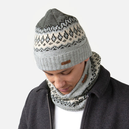 Gorro Beanie Gregoris con vuelta Fair Isle de Barts - Gris Jaspeado