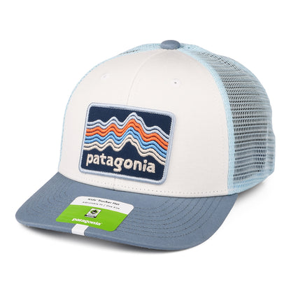 Gorra Trucker niños Ridge Rise Stripe de algodón orgánico de Patagonia - Blanco-Azul Ahumado
