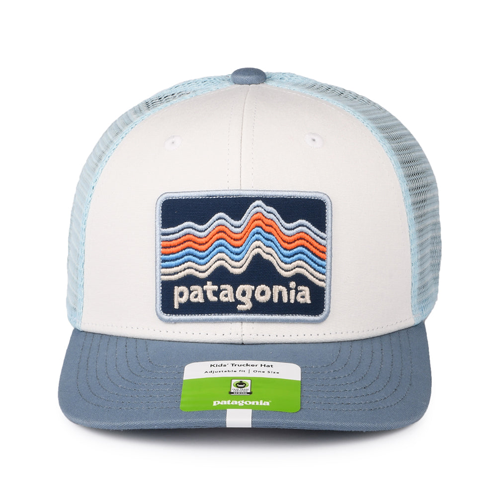 Gorra Trucker niños Ridge Rise Stripe de algodón orgánico de Patagonia - Blanco-Azul Ahumado