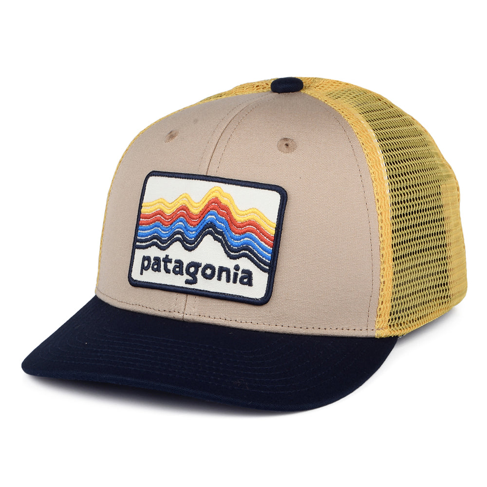 Gorra Trucker niños Ridge Rise Stripe de algodón orgánico de Patagonia - Beige Arena-Azul Marino-Amarillo