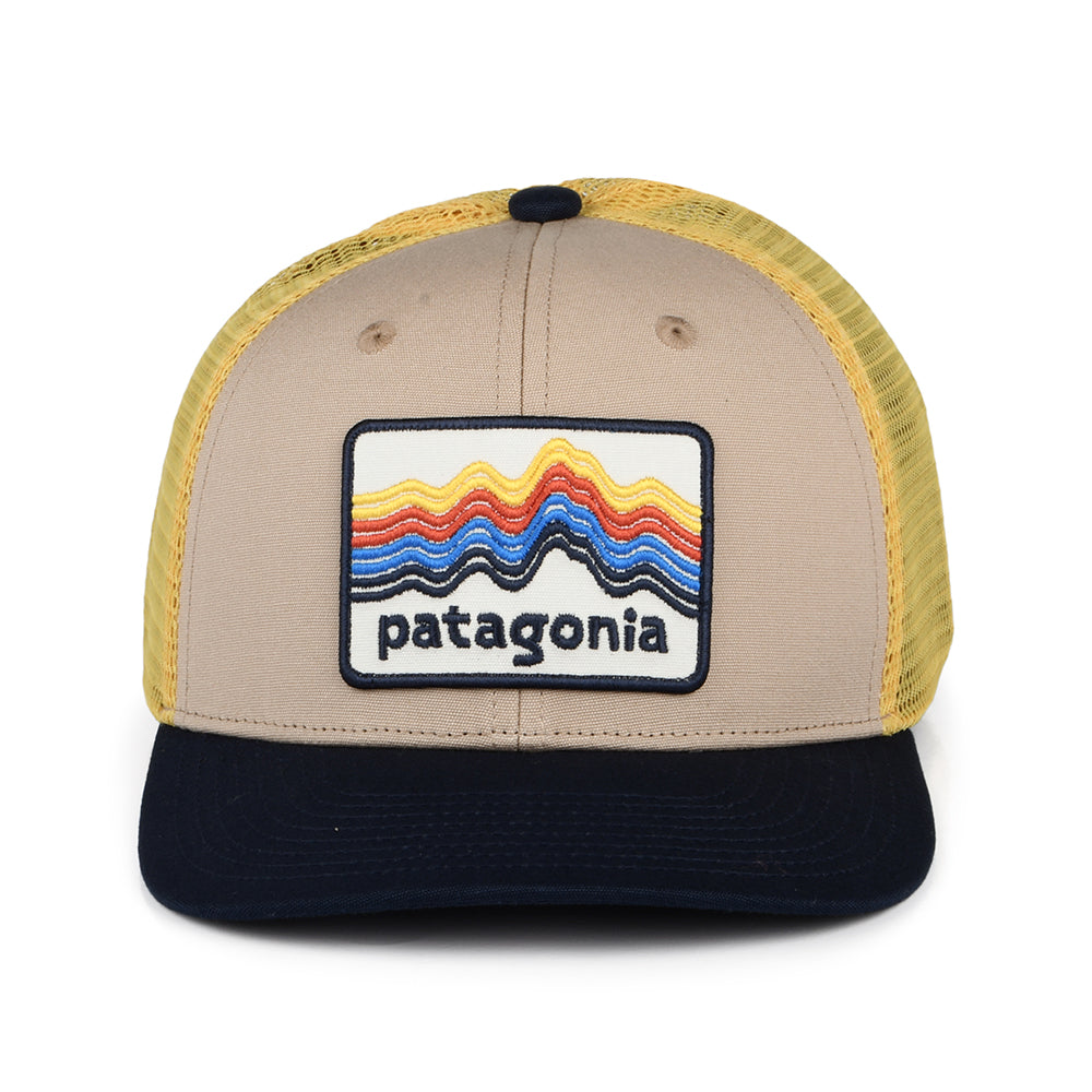 Gorra Trucker niños Ridge Rise Stripe de algodón orgánico de Patagonia - Beige Arena-Azul Marino-Amarillo