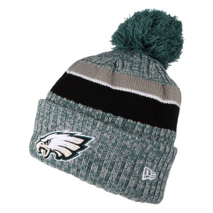 Gorro con pompón NFL Sideline Sport Knit Philadelphia Eagles de New Era - Verde Medianoche-Negro