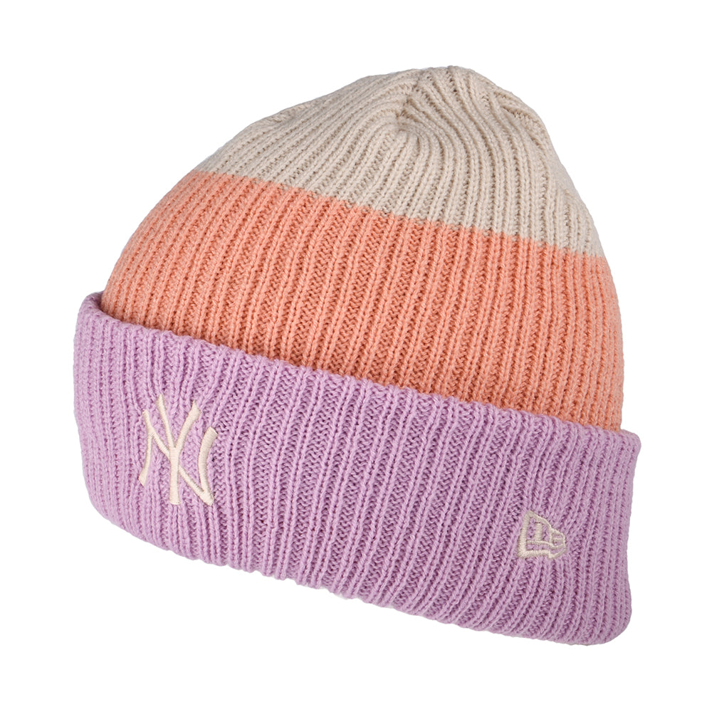 Gorro Beanie con vuelta MLB Stripe New York Yankees de New Era - Lavanda-Melocotón-Piedra
