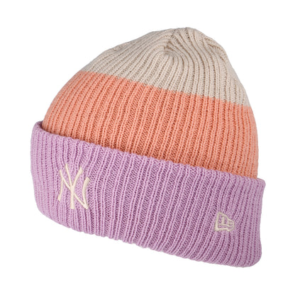 Gorro Beanie con vuelta MLB Stripe New York Yankees de New Era - Lavanda-Melocotón-Piedra