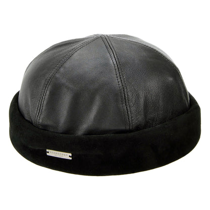 Gorro Beanie Docker de piel de Seeberger - Negro