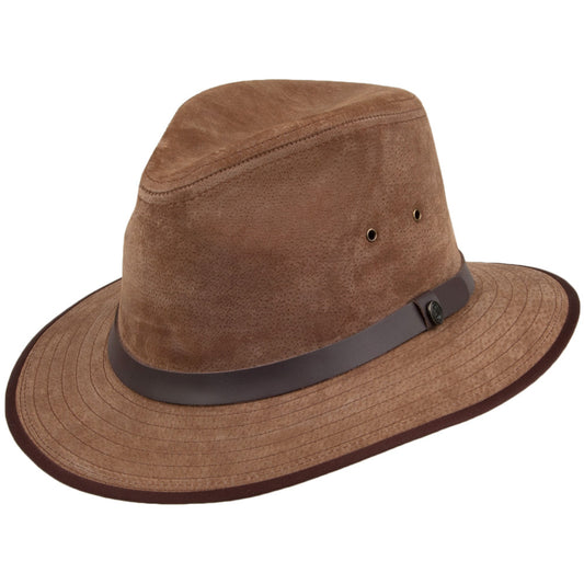 Sombrero Fedora de piel Nubuck Safari de Jaxon & James Castaño al por mayor