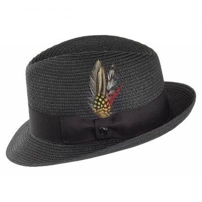 Sombrero Trilby Pinch Crown de paja de Jaxon & James Negro al por mayor