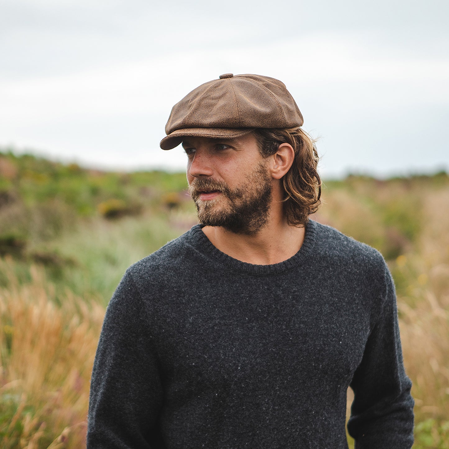 Gorra Newsboy de piel de Jaxon & James Marrón al por mayor