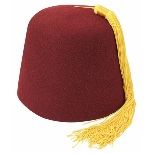 Sombrero Fez con borla dorada de Village Hats Granate al por mayor