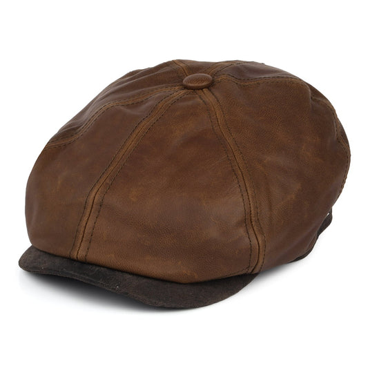 Gorra plana Fulton de piel de Jaxon & James Marrón al por mayor