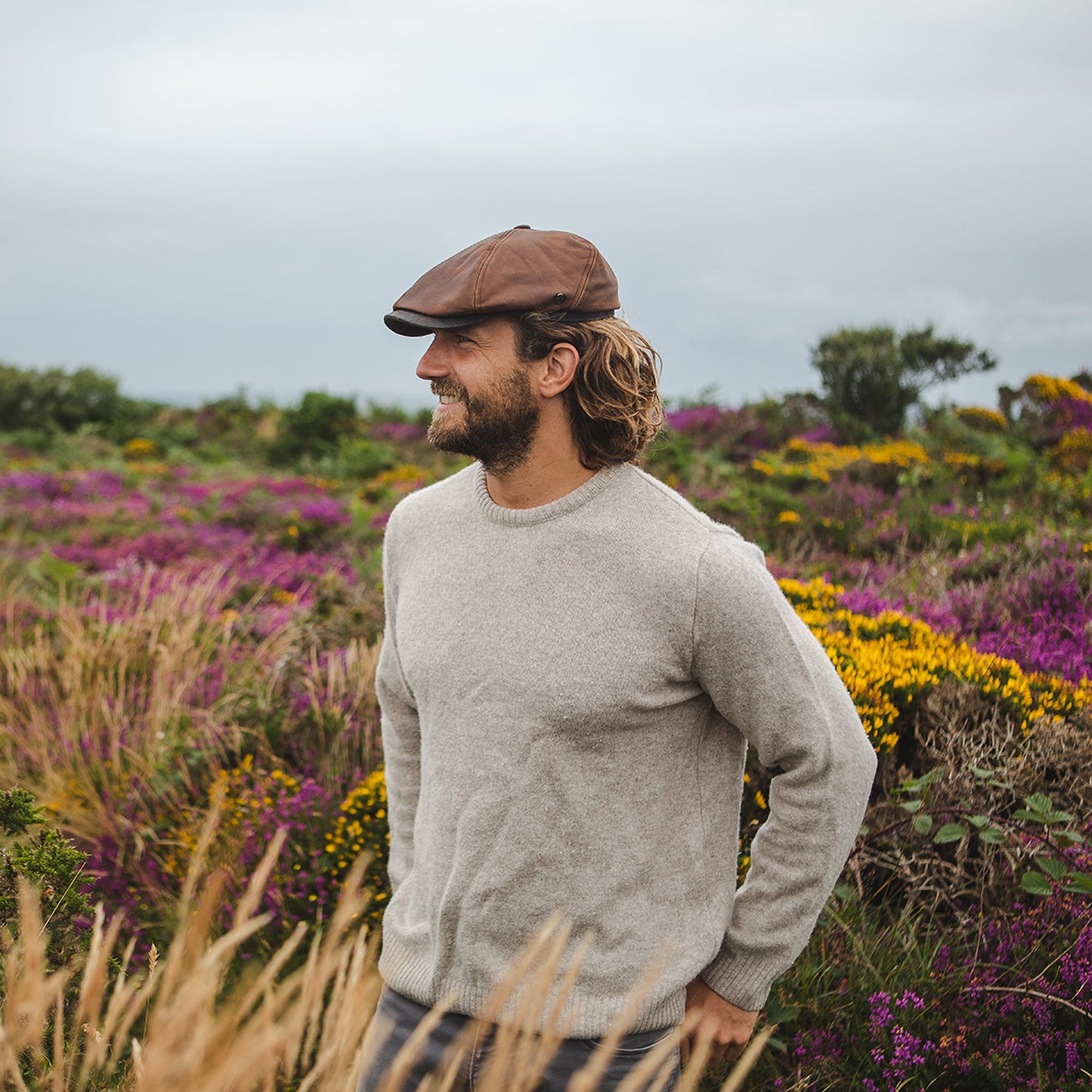 Gorra plana Fulton de piel de Jaxon & James Marrón al por mayor