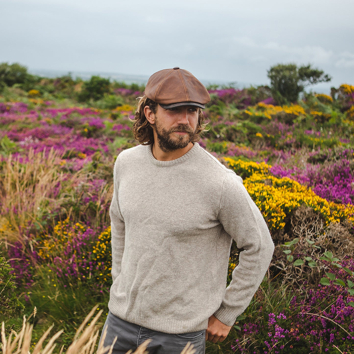 Gorra plana Fulton de piel de Jaxon & James Marrón al por mayor