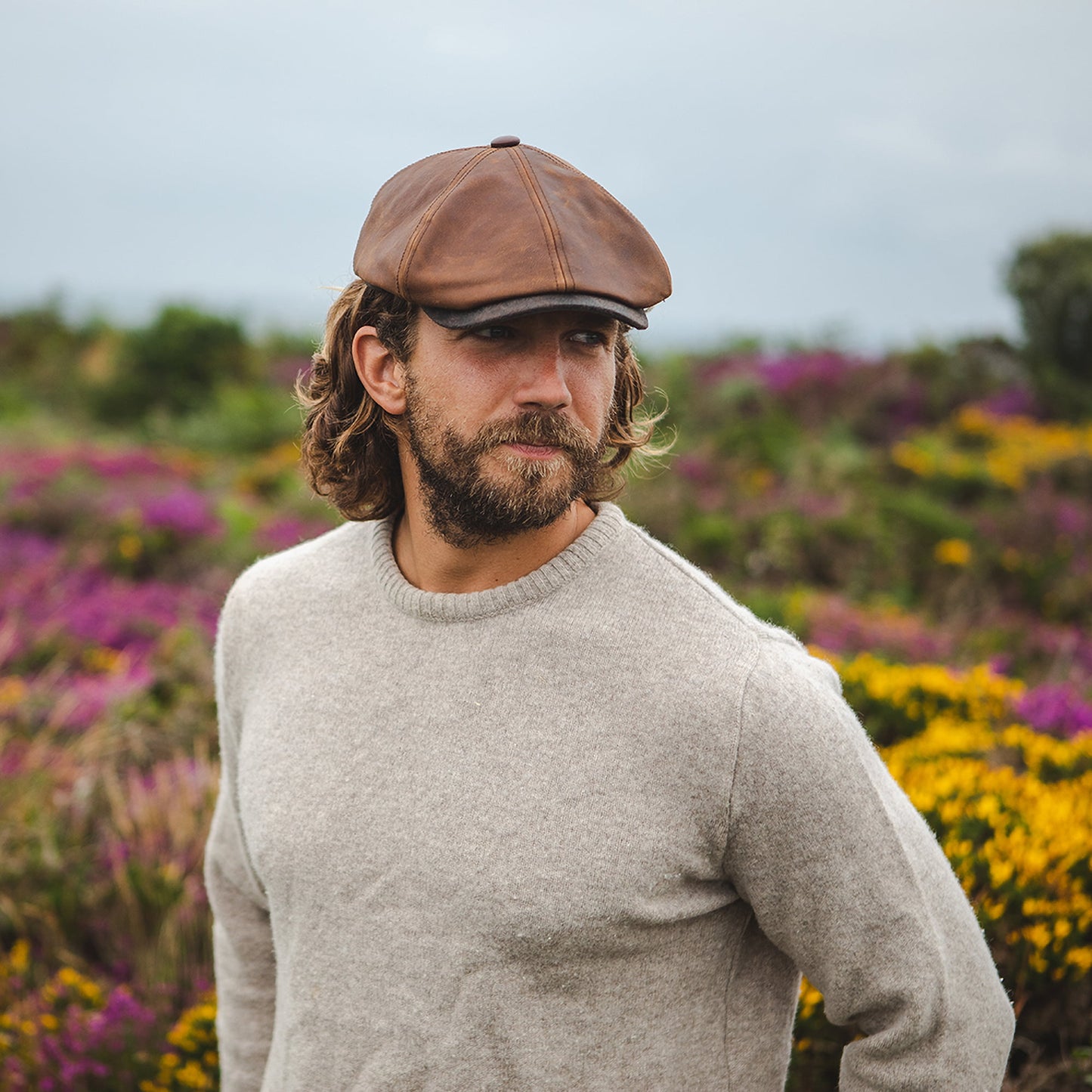 Gorra plana Fulton de piel de Jaxon & James Marrón al por mayor