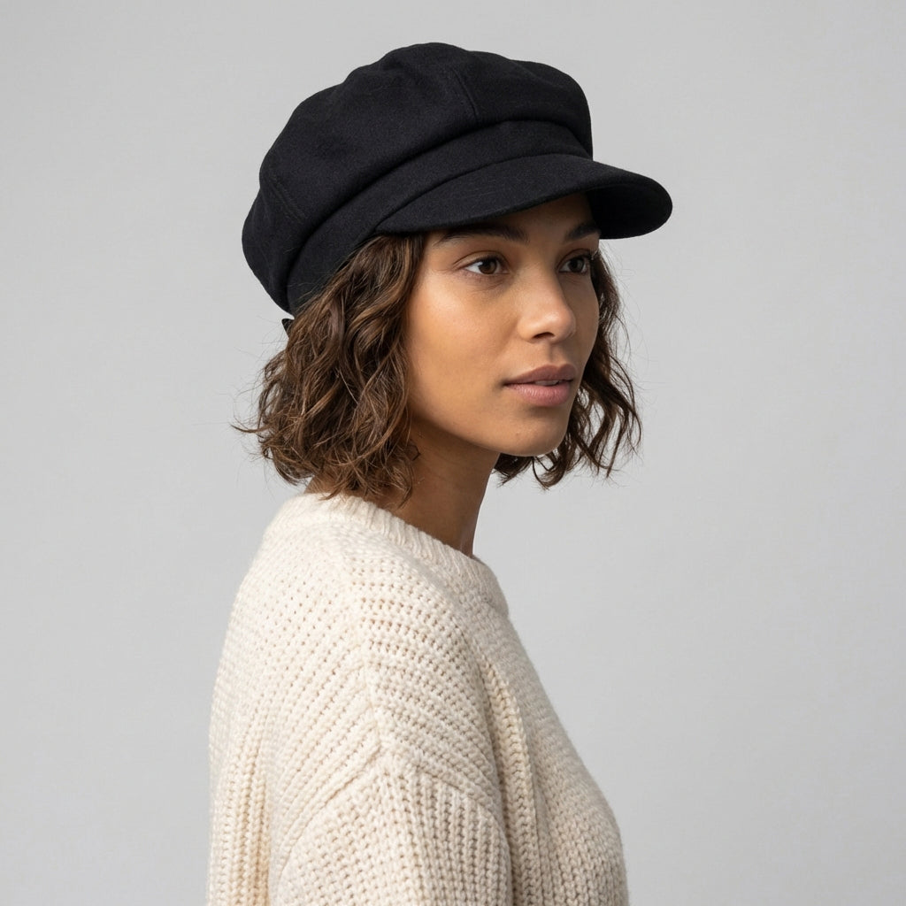 Gorra Baker Boy de mezcla de lana de sur la tête Negro al por mayor